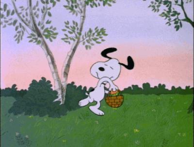 Snoppy throwing Easter Eggs