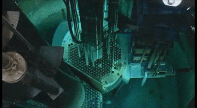 Cherenkov radiation from a nuclear reactor turning on.