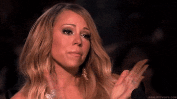 Celebrity gif. Mariah Carey claps proudly as she blinks away tears from her eyes, and says, “Yup.”