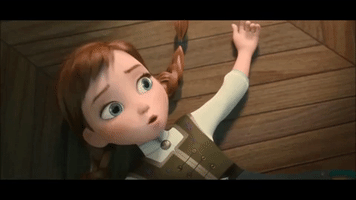 Disney gif. Anna from Frozen lies on a wooden floor as her mouth clicks and her eyes dart back and forth looking pretty bored. 