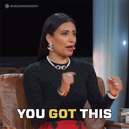 Reality TV gif. Manjit Minhas on Dragon's Den pumps her fists and says, "You got this."