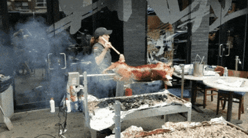 pig roast eating GIF by Brimstone (The Grindhouse Radio, Hound Comics)