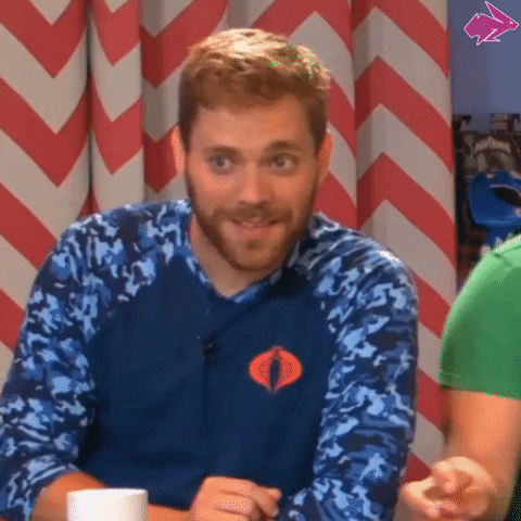 Video gif. Zac Eubank on Hyper RPG pauses and looks expectantly, then raises his hand and glances down while nodding, as if to say "fair enough."