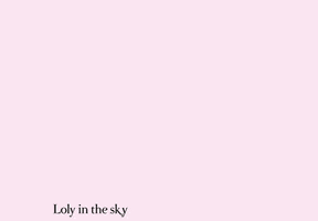 Digital illustration gif. Black cat wearing white framed sunglasses, pink striped birthday hat, and a bowtie blows a party horn as confetti falls from the sky around it. Text, "Feliz cumpleaños!" Below this, "Loly in the sky."