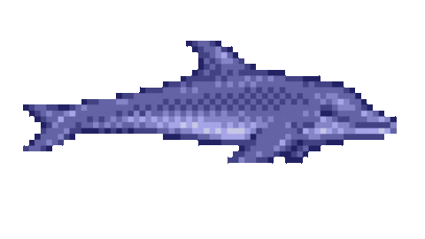 a transparent gif of a blue dolphin swimming. its swimming at a calm pace. the dolphin's coding makes it travel across the screen, as if the dolphin is swimming around on your desktop.