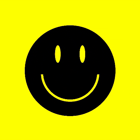 Žluto černé blikající gif přání k svátku Miloslavovi ve tvaru usmívajícího se smajlíka s nápisem Have a nice day.