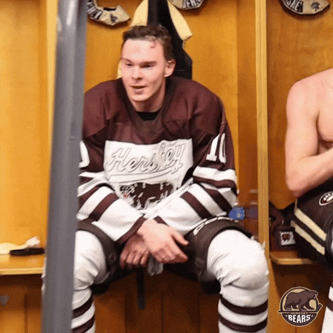 Locker Room Shrug GIF by Hershey Bears