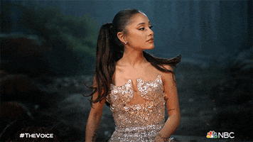 Reality TV gif. Ariana Grande sits in front of a campfire in a bedazzled dress. She looks around, nodding very quickly, while saying, “Yup.”