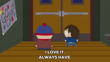 South Park gif. Stan Marsh and Bridon Gueermo stand in front of double doors at their school. Bridon says honestly, "I love it, always have. I never miss a game on TV--when my dad isn't making me rehearse. I'd love to quit singing and dancing forever and just play ball." Stan responds, saying, "Dude, you should do that. You should join the basketball team right now." Bridon turns away dejectedly and says sadly, "I can't." Stan encourages him, urging, "Yes, you can."