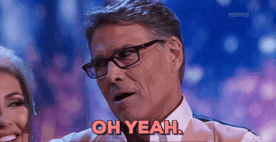 Political gif. Rick Perry nods his head towards Emma Slater on Dancing with the Stars as he says, "Oh yeah."
