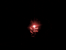 Video gif. A person lights a lighter which goes up in a big ball of flame that shapes into a heart.