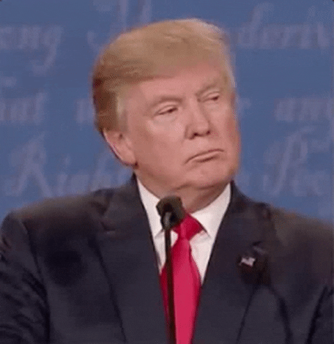 Political gif. Donald Trump nodding and then shaking his head giving disapproving looks.