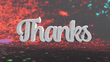 Text gif. Glittery background flashing behind 3D script text that reads, "Thanks."