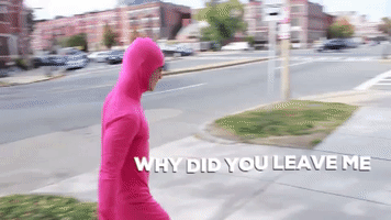Why Did You Leave Me Pink Guy GIF