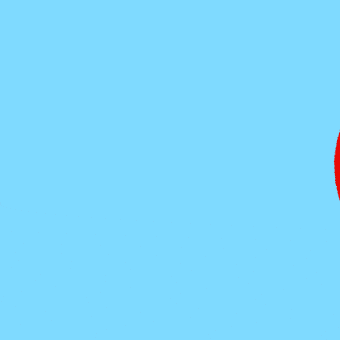 Cartoon gif. A round red elephant pitter patters back and forth across a blue screen.
