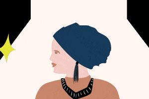 Cartoon gif. Several illustrations of women from all over Asia wearing different styles of hijabs, jewelry, and accessories.