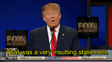 Political gif. Donald Trump appears on Fox News and emphatically gestures with an extended index finger and says "That was a very insulting statement."