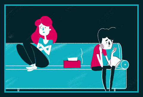 Illustration of a girl and a boy being gloomy, perhaps after a fight