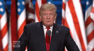Political gif. Donald Trump sighing and shaking his head in disgust at a podium. 