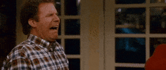 Movie gif. Will Ferrell as Brennan in "Step Brothers" with a scrunched face, folding forward while weeping