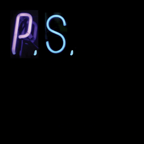 An animated gif video with a neon sign that says "P.S. I Hate You" with each letter in a different font, blinking in and out at different times