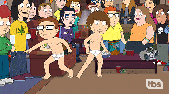 American Dad: Steve and Snot dancing in their underwear in the middle of a crowded house party.