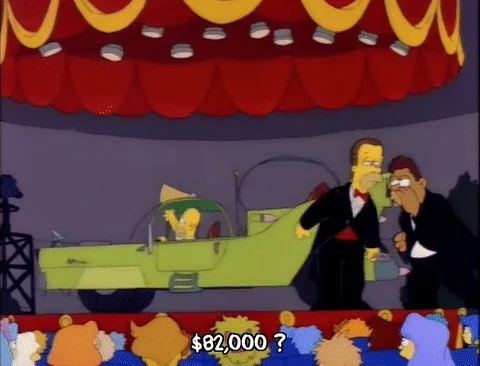 Herb Powell reacts to the unreasonable price of the car designed for his half-brother Homer Simpson. "$82,000?"