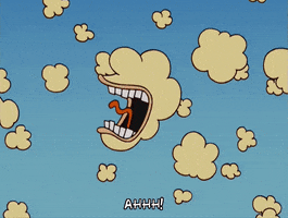 The Simpsons gif. Popcorn falls from the sky. One popcorn has a mouth and screams as it falls. Another popcorn grows a mouth and screams along with the other popcorn. Text, “Ahhh!”