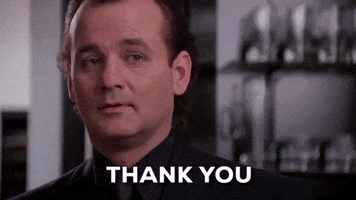 Movie gif. Bill Murray as Frank in Scrooged holds back tears as he nods gratefully. Text, "Thank you."