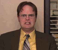 An angry Dwight Schrute screaming