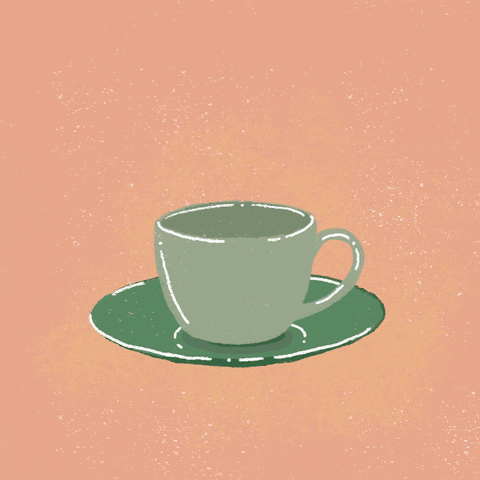 Digital art gif. Coffee pours into a green cup but the coffee continues and overflows until it fills the entire gif screen. 