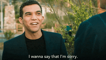 TV gif. Adam Faison as Alex in Everything's Gonna Be Okay. He has a hopeful smile on his face as he leans in towards someone and endearingly says, "I wanna say that I'm sorry."