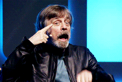 Celebrity gif. Mark Hamill points to his eye, draws a heart in the air with his fingers, and points at us.