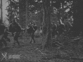 NationalWWIMuseum black and white running forest military GIF