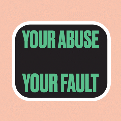 Text gif. Stylized text in a black frame with a white border against a peach background reads, “Your abuse is not your fault.”
