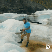 Chainsaw cuts ice