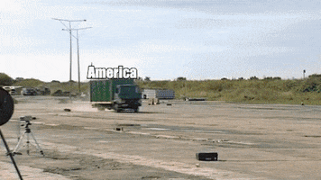 Meme gif. A speeding semi truck heads toward a bollard with no intention of stopping. The truck is labeled "America" and the bollard is labeled "Preventative gun legislation."
