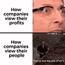 How companies view their profits and their people Jurassic Park motion meme