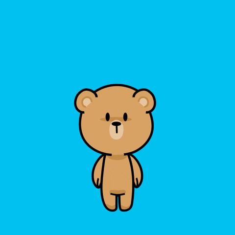 Kawaii gif. A teddy bear looks at us and then looks down with tears falling down its cheeks. Text, “Sorry…”