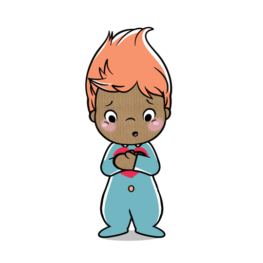 Kreslená pohyblivá animace s usmívajícím se chlapcem v modrém pyžamu, vytahujícím srdce z hrudi. 