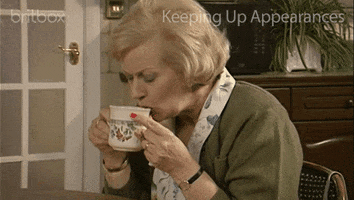 shocked hot tea GIF by britbox