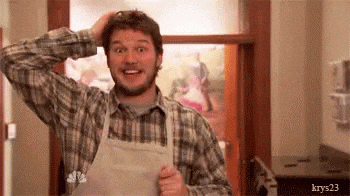 TV gif. Chris Pratt as Andy on Parks and Recreation looks straight at the camera as he cringes, gritting his teeth widely. He shakes his fists and then goes to bite his fist.