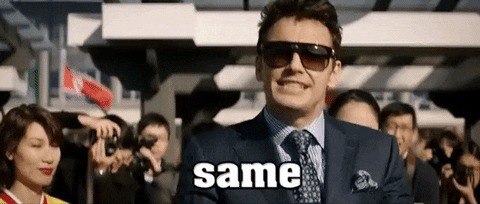Movie gif. Actor James Franco as David in The Interview stands at a podium and delivers an international address. "Same" he says, while pointing. He waves his hand in front of his face and continues "But different..." before pointing again "But still same." 