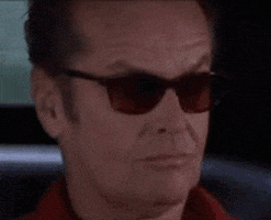 Movie gif. Jack Nicholson as Melvin in As Good As It Gets raises his sunglasses and then rubs his eyes with his gloved hand, looking annoyed.