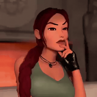 Lara Croft Thinking GIF