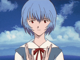Anime gif. Rei Ayanami from Neon Genesis Evangelion claps in congratulation with a small smile.
