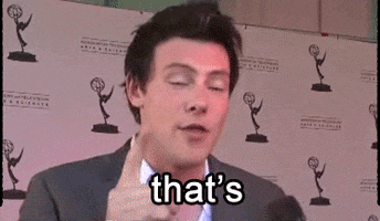 Celebrity gif. Cory Monteith looks at us wide-eyed and says "that's awesome," which appears as text.