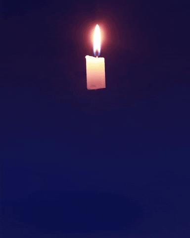 An animated gif illustration of a lit candle bouncing up and down in the darkness, like the light is trying to escape or grow.