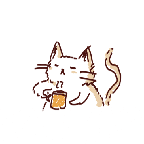 Cartoon gif. A cute drawing of a little orange and white cat sips a cup of tea with its eyes closed--it's probably purring.