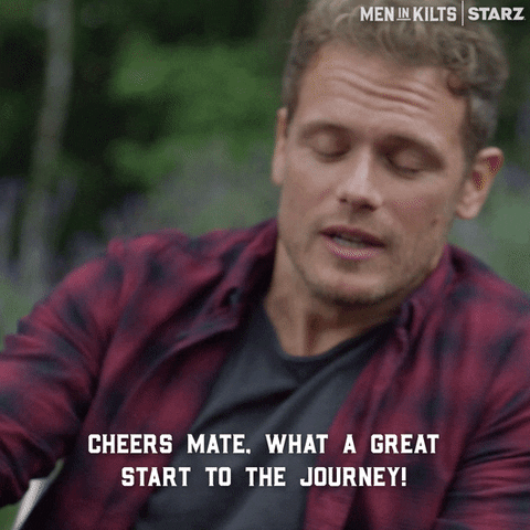 Sam Heughan Cheers GIF by Men in Kilts: A Roadtrip with Sam and Graham